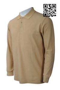P741 來樣訂造Polo恤款式   設計長袖Polo恤款式  名牌扣  自訂淨色Polo恤款式   Polo恤製造商    米黃色 45度照